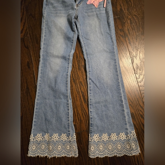 Girls Gogo Star Crochet Textured Denim Flare Pants Jeans Size 14 NWT - Picture 6 of 11